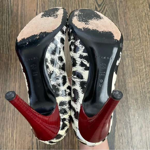 Casadei patent leather peep toe animal print stiletto heels made in Italy s10 - Picture 9 of 10